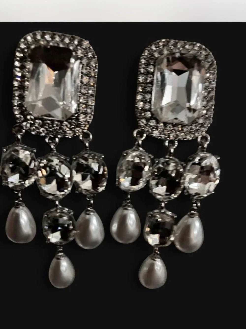 Crystal and Pearl Drop Chandelier Earrings - Silver-Tone